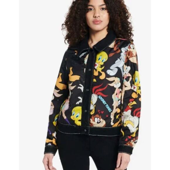 Members Only Looney Tunes Reversible Black Trucker Jacket Black Size Small - Picture 15 of 16